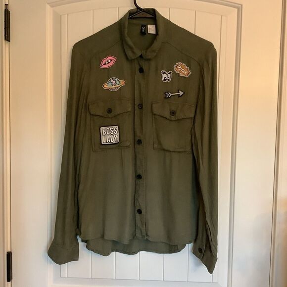 Divided “Boss Lady” Army Green Button Down. - Picture 1 of 6